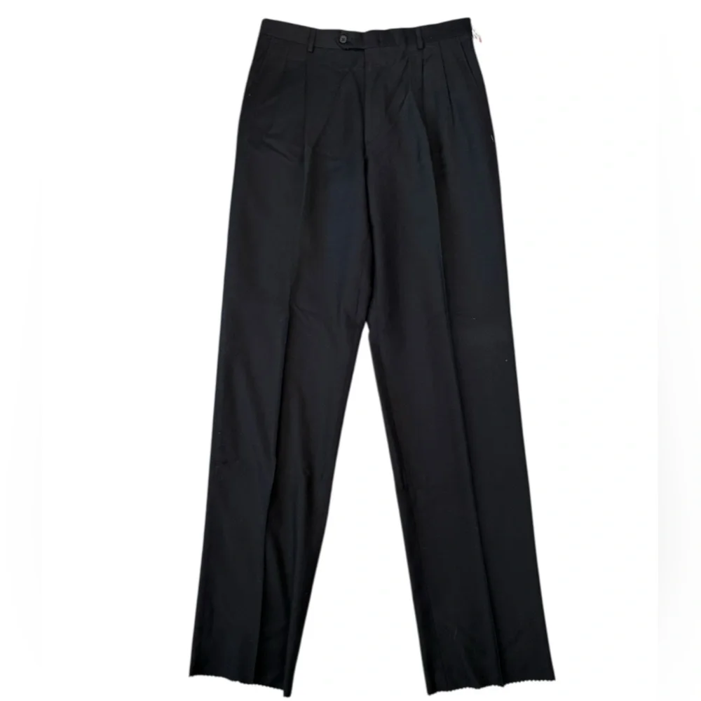 NWT Hart Schaffner Marx 100% Wool Dress Pants 34 Black Pleated Unhemmed - Picture 2 of 7